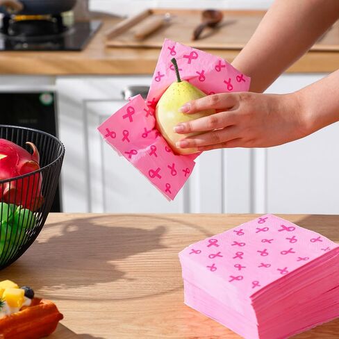 TaoBary 200 Pack Breast Cancer Awareness Decorations Paper Napkins Pink Ribbon Disposable Party Napkin for Breast Cancer Survivor Tableware Decorations Party Supplies(Pink) in Saudi Arabia