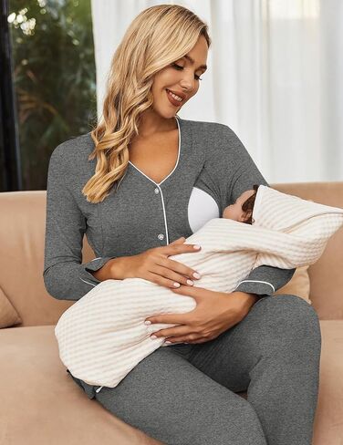 Ekouaer Maternity Pajama Set Button Down Nursing Pajamas Long Sleeve Breastfeeding Loungewear with Adjustable Pants in Kuwait