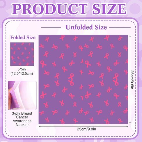 TaoBary 200 Pack Breast Cancer Awareness Decorations Paper Napkins Pink Ribbon Disposable Party Napkin for Breast Cancer Survivor Tableware Decorations Party Supplies(Pink) in Saudi Arabia