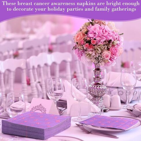 TaoBary 200 Pack Breast Cancer Awareness Decorations Paper Napkins Pink Ribbon Disposable Party Napkin for Breast Cancer Survivor Tableware Decorations Party Supplies(Pink) in Saudi Arabia