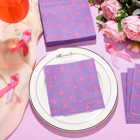TaoBary 200 Pack Breast Cancer Awareness Decorations Paper Napkins Pink Ribbon Disposable Party Napkin for Breast Cancer Survivor Tableware Decorations Party Supplies(Pink) in Saudi Arabia