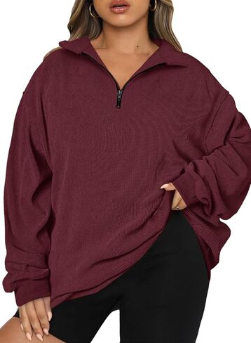 Chulianyouhuo Women Plus Size Oversized Sweatshirt Ribbed Corduroy Half Zip Pullover Tops Casual Long Sleeve Hoodies Clothes in Kuwait