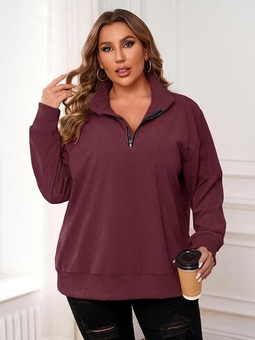 Chulianyouhuo Women Plus Size Oversized Sweatshirt Ribbed Corduroy Half Zip Pullover Tops Casual Long Sleeve Hoodies Clothes in Kuwait