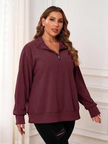Chulianyouhuo Women Plus Size Oversized Sweatshirt Ribbed Corduroy Half Zip Pullover Tops Casual Long Sleeve Hoodies Clothes in Kuwait