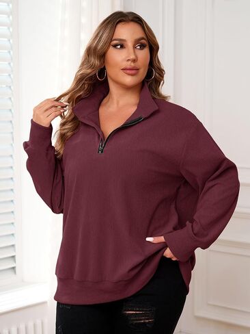 Chulianyouhuo Women Plus Size Oversized Sweatshirt Ribbed Corduroy Half Zip Pullover Tops Casual Long Sleeve Hoodies Clothes in Kuwait