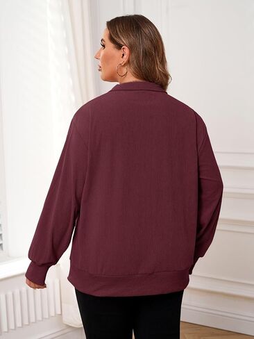 Chulianyouhuo Women Plus Size Oversized Sweatshirt Ribbed Corduroy Half Zip Pullover Tops Casual Long Sleeve Hoodies Clothes in Kuwait