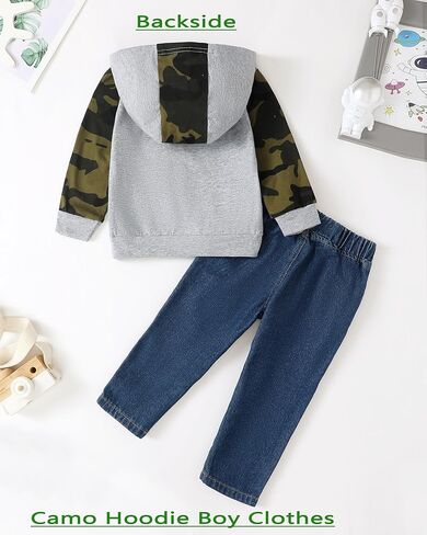 ملابس أولادي بعمر 2 3 سنوات ملابس أطفال أولادي شتوية جينز دينم بدلة رياضية للأطفال 2T 3T ملابس أولادي خريف مموهة باللون الأخضر in Kuwait