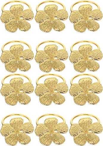 PRETYZOOM 12pcs Golden Flower Napkin Rings, Wedding Floral Serviette Buckles Alloy Napkin Holder Holiday Flower Napkin Buckle for Halloween Christmas Daily in Saudi Arabia