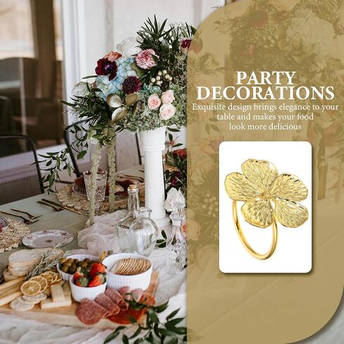 PRETYZOOM 12pcs Golden Flower Napkin Rings, Wedding Floral Serviette Buckles Alloy Napkin Holder Holiday Flower Napkin Buckle for Halloween Christmas Daily in Saudi Arabia
