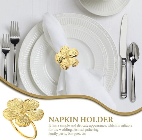 PRETYZOOM 12pcs Golden Flower Napkin Rings, Wedding Floral Serviette Buckles Alloy Napkin Holder Holiday Flower Napkin Buckle for Halloween Christmas Daily in Saudi Arabia