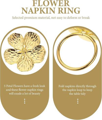PRETYZOOM 12pcs Golden Flower Napkin Rings, Wedding Floral Serviette Buckles Alloy Napkin Holder Holiday Flower Napkin Buckle for Halloween Christmas Daily in Saudi Arabia