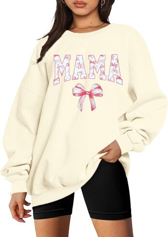 Mama Sweatshirt Coquette Sweater Women Bow Sweatshirt Pink Ribbon Sweatshirts Cute Crewneck Long Sleeve Top in Saudi Arabia