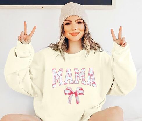 Mama Sweatshirt Coquette Sweater Women Bow Sweatshirt Pink Ribbon Sweatshirts Cute Crewneck Long Sleeve Top in Saudi Arabia