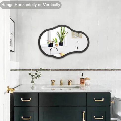 مرآة حائط غير منتظمة بإطار خشبي غير متماثل، مرآة معلقة فريدة من نوعها، مرآة فنية حديثة، ديكور الحمام، غرفة النوم، غرفة المعيشة، المدخل، كبير 24 بوصة × 16 بوصة in Kuwait