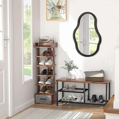 مرآة حائط غير منتظمة بإطار خشبي غير متماثل، مرآة معلقة فريدة من نوعها، مرآة فنية حديثة، ديكور الحمام، غرفة النوم، غرفة المعيشة، المدخل، كبير 24 بوصة × 16 بوصة in Kuwait