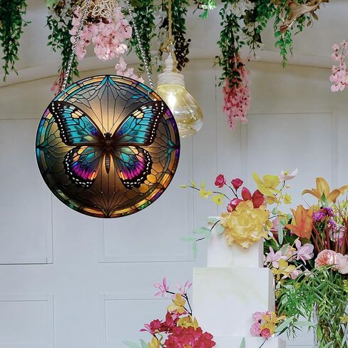 MATIHAY Fantasy قوس قزح فراشة الاكريليك نافذة الشنق، بوهو فراشة ديكور الجدار، الديكور للمنزل حديقة عيد الميلاد حفل زفاف (قوس قزح فراشة، L) in Saudi Arabia