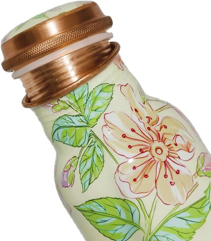 Copper Ayurveda Copper Water Bottle for Drinking – Travel Water Bottle for Gym, Yoga, Office, Hiking, Outdoor – with Lid (Yellw Pink floral) (Yellow pink floral) in Saudi Arabia