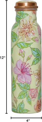 Copper Ayurveda Copper Water Bottle for Drinking – Travel Water Bottle for Gym, Yoga, Office, Hiking, Outdoor – with Lid (Yellw Pink floral) (Yellow pink floral) in Saudi Arabia