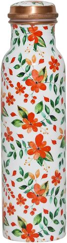Copper Ayurveda Copper Water Bottle for Drinking – Travel Water Bottle for Gym, Yoga, Office, Hiking, Outdoor – with Lid (Yellw Pink floral) (Yellow pink floral) in Saudi Arabia
