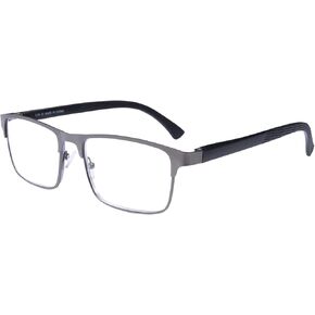 OKH Men's Reading Glasses Blue Light Blocking Steel Metal Frame Rectangle Clear Lens Spring Hinges Anti Glare Glasses