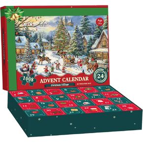 Advent Calendar 2024 Christmas Jigsaw Puzzles for Kids Adults, 24 Days 1008 Pieces Christmas Countdown Puzzles, Great Stocking Stuffer Xmas Gifts Idea Home Decor-Christmas Village