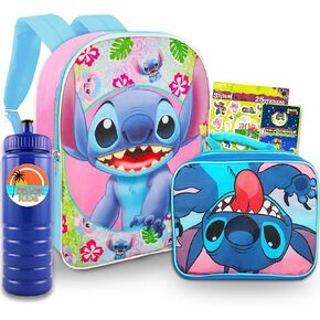Lilo And Stitch School Backpack and Lunch Bag Bundle - 4 Pc Bundle With 16" Stitch School Bag, Stitch Lunch Box, And More For Boys And Girls | Stitch School Supplies Set