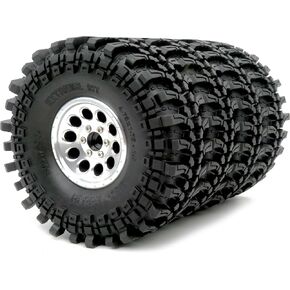 HOBBYSOUL 4pcs RC 1.9 Mud-Terrain Tires Mounted on 1.9 Beadlock Wheels Blue, 1.9 XL Tires 4.75" (121mm) and 1.9 Wheels Fit RC Crawler Redcat Gen8 Traxxas TRX-4 RC4WD D90 Tamiay CC01 Axial SCX10