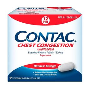 Contac Chest Congestion, Max Strength Expectorant Controls Cough and Thins and Loosens Mucus, Extended Release Tablets, Guaifenesin, Extended Release Tablets, 21 Count