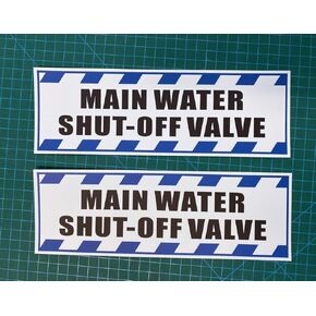 Rockmount Electronics Outdoor/Indoor (2 Pack) 9.8"" x 3.3"" - Main Water Shut Off Valve - Notice Caution Warning Sign Back Self Adhesive Vinyl Decal Label Sticker, white-blue