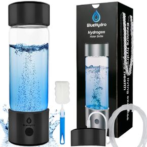 BlueHydro™ 500ml Hydrogen Water Bottle with Hydrogen Inhalation Tube | Improve Water in 3 Minutes | SPE & PEM Hygrogen Water Generator | Hydrogen Water Machine for Home Office Travel Drinking