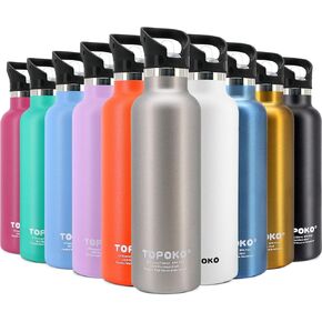 TOPOKO 25 OZ Double Wall Stainless Steel Water Bottle, Straw Lid with Handle, Vacuum Insulated, Sweat Proof, Leak Proof Travel Mug Sports Bottle, Keep Warm or Cold Up to 24 Hours. (Blue)