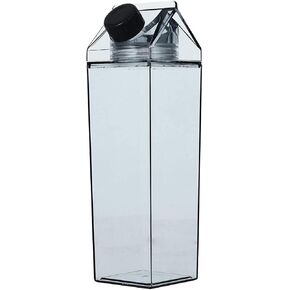 Milk Carton Water Bottle 17oz (500mL) Plastic Square Milk Bottles No BPA Leakproof Water Bottle Portable Reusable Milk Carton Shaped Juice Bottle Perfect for Fitness Gym Camping Sports