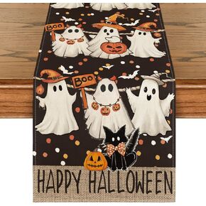Artoid Mode Ghost Jack-O'-Lantern Black Cat Halloween Table Runner,Holiday Kitchen Dining Table Decoration for Home Party Decor 13 x 72 Inch