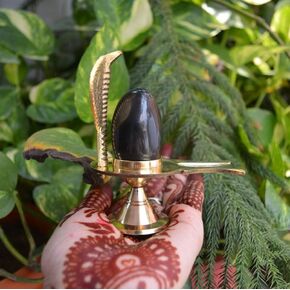 2.25" Shiva Ling with 3.5" Sheshnaag Jalaheri Brass (Narmadeshwar)~I-4898