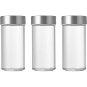 3 Pcs Glass Spice Jars Clear Seasoning Bottles Empty Spices Containers Condiment Shaker Bottle Round Spice Bottles with Stainless Steel Lids for Salt Pepper