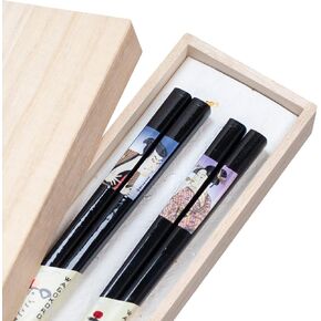 AOBA Handcrafted Authentic Japanese Wooden Chopsticks Set of 2 Pairs in Gift Box: Ukiyo-e Prints [ Dishwasher-safe/ Made in Japan ]