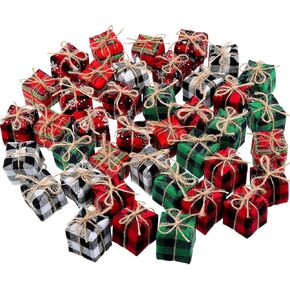 Windyun 40 Pieces Christmas Tree Small Gift Boxes Buffalo Plaid Boxes Mini Candy Box Ornaments Xmas Tree Pendant Decoration for Christmas Holidays Anniversaries Wedding Tree Home (Vivid Style)