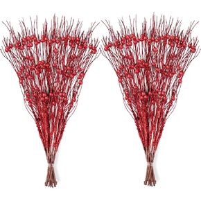 30Pcs Christmas Tree Decorations White Artificial Glitter Berry Stems Xmas Ornaments Picks Vase Home Table Decor