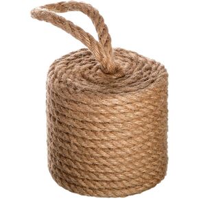 Rustic Jute Rope Door Stopper - Heavy-Duty 3.5lb Cylindrical Doorstop with Handle - Nautical Decor Weighted Floor Door Stop for Interior, Exterior, Barn Doors - Natural Fiber