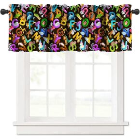 Alphabet ABC Kitchen Curtain Valance, Colors Cartoon Style ABC Alphabet Kid Rod Pocket Window Valance, for Bedroom Living Room Cafe Bathroom 1 Panels W54xL18in