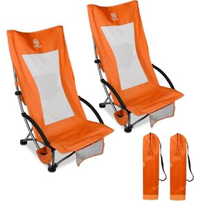 Colorsoul Portable Low Beach Chairs 2 Pack,Folding Backpacking Low Seat Chairs for Adults with Mesh Back,Cup Holder,Storage Bag,Heavy Duty Chair for Outdoor Sand,Travel,Picnic-Supports 300lbs,Blue