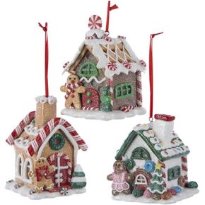 Kurt Adler D1477 3.5" Claydough Gingerbread Led House Ornament 3 Assorted