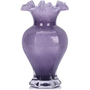9.5" Tall Blue Glass Vase Beautiful Hand Blown Glass Decor Flowers Vases for Centerpieces, Modern Murano Glass Art Colorful Blue and White Vase, for Home Decor Table Entryway Wedding Decoration