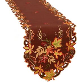 Simhomsen Embroidered Thanksgiving Maple Leaves Coffee Brown Table Runners for Autumn or Fall Decorations (13 × 69 inches)