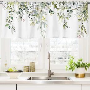 Greenery Curtain Valance Watercolor Green Leaves Valance Curtain Rod Pocket 54 x 18 Inch Short Window Treatment for Spring Farmhouse