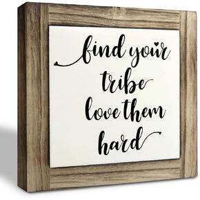 Inspirational Wood Signs, Box Wood Plaques Desk Décor, Friendship Sign, Decorative Wooden Table Sign, Family Sign, Modern Farmhouse Home Decor, Classroom Decor, Find Your Tribe and Love Them Hard