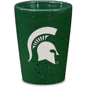 Rico Industries NCAA Michigan State Spartans 2oz Ceramic Shot Glass for Fans, Laser Engraved In Team Color Single Shot Glass