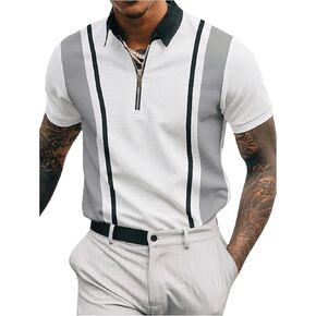 SOLY HUX Men's Short Sleeve Shirts Casual Zipper Printed Golf Tennis T-Shirt Athletic Lapel Tee Tops