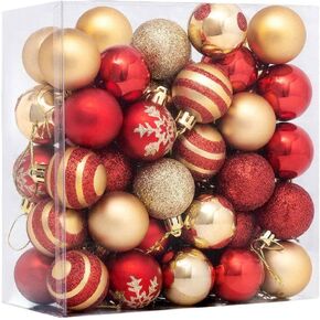 DOITOOL 50PCS Christmas Ball Ornaments for Xmas Tree Decoration, 2.3 Inch Red and Gold Shatterproof Christmas Ornaments Balls Set for Christmas Tree Decoration Hanging