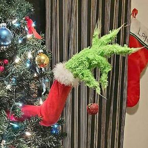 Elf Body with Furry Green Head/Arm/Legs for Christmas Tree Decorations and Ornaments